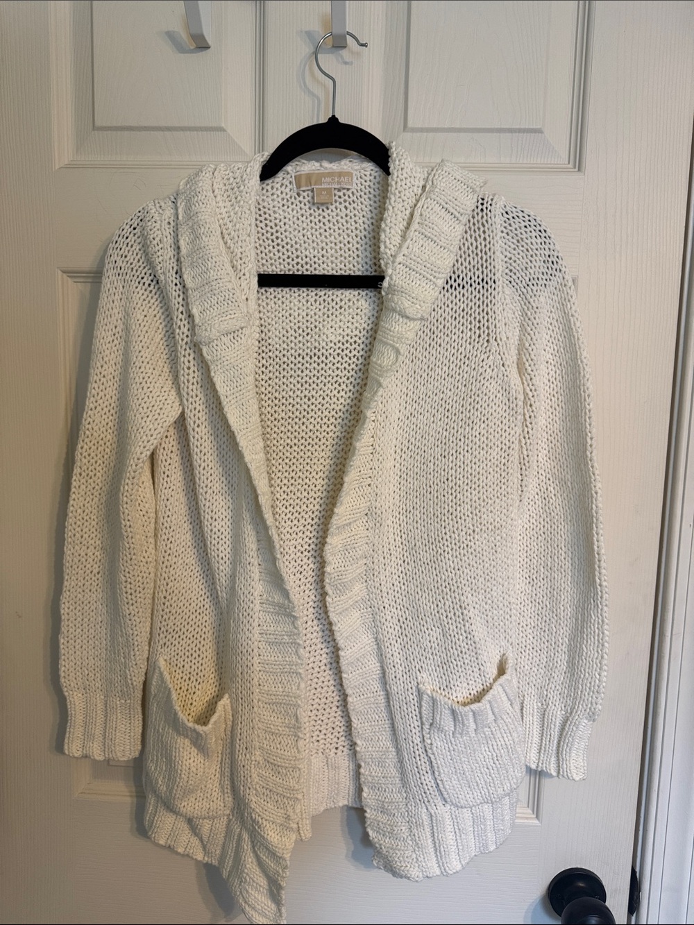 Michael Kors Ivory Open-Front Hooded Knit Cardigan